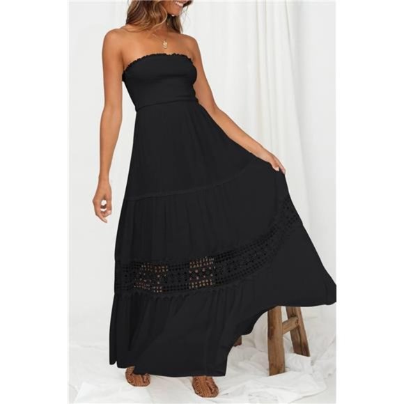 ZESICA Women's 2025 Summer Bohemian Strapless Off Shoulder Lace Trim Backless - Picture 2 of 7